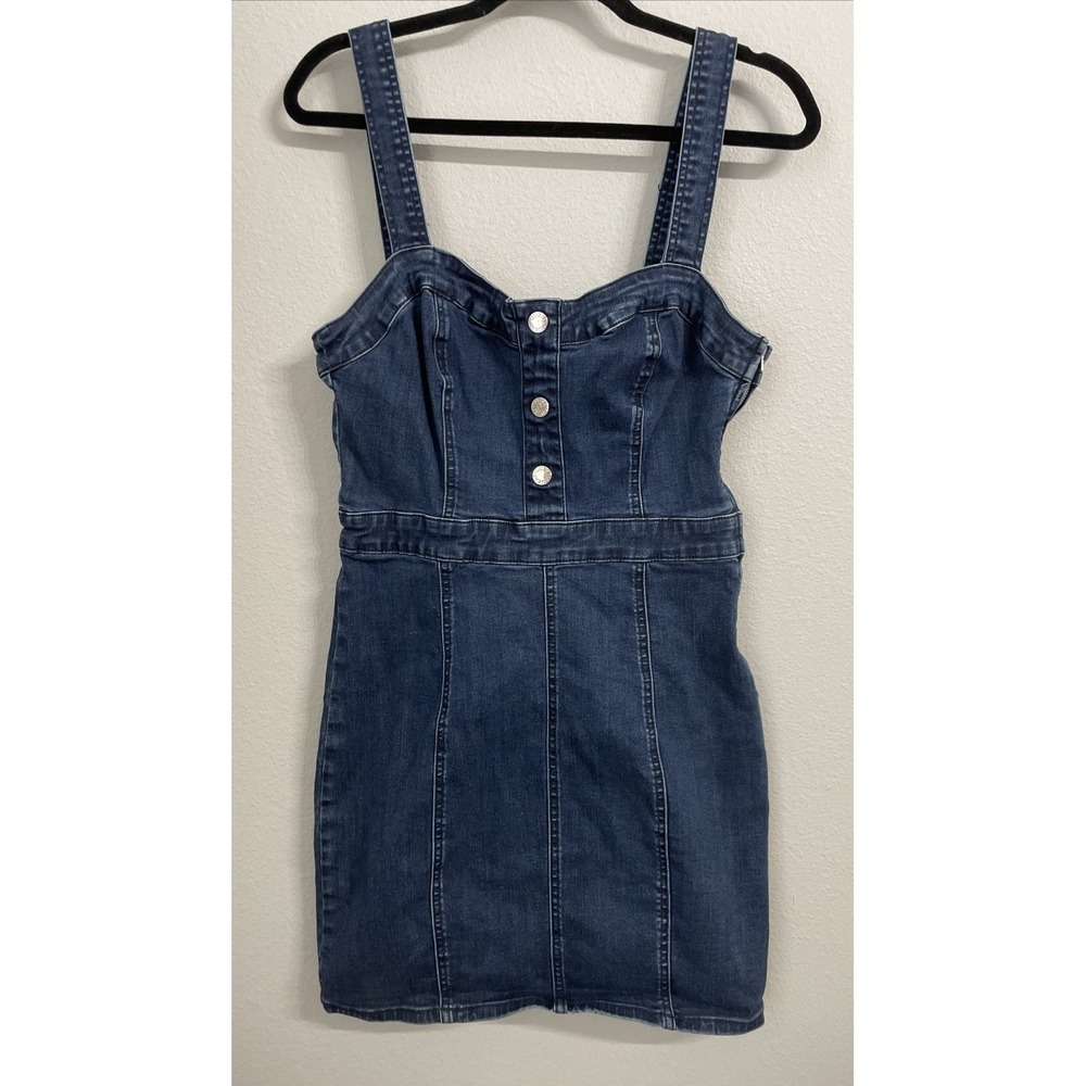 Vintage GUESS Denim Halter Dress Button Front Romper Size‎ L 80s